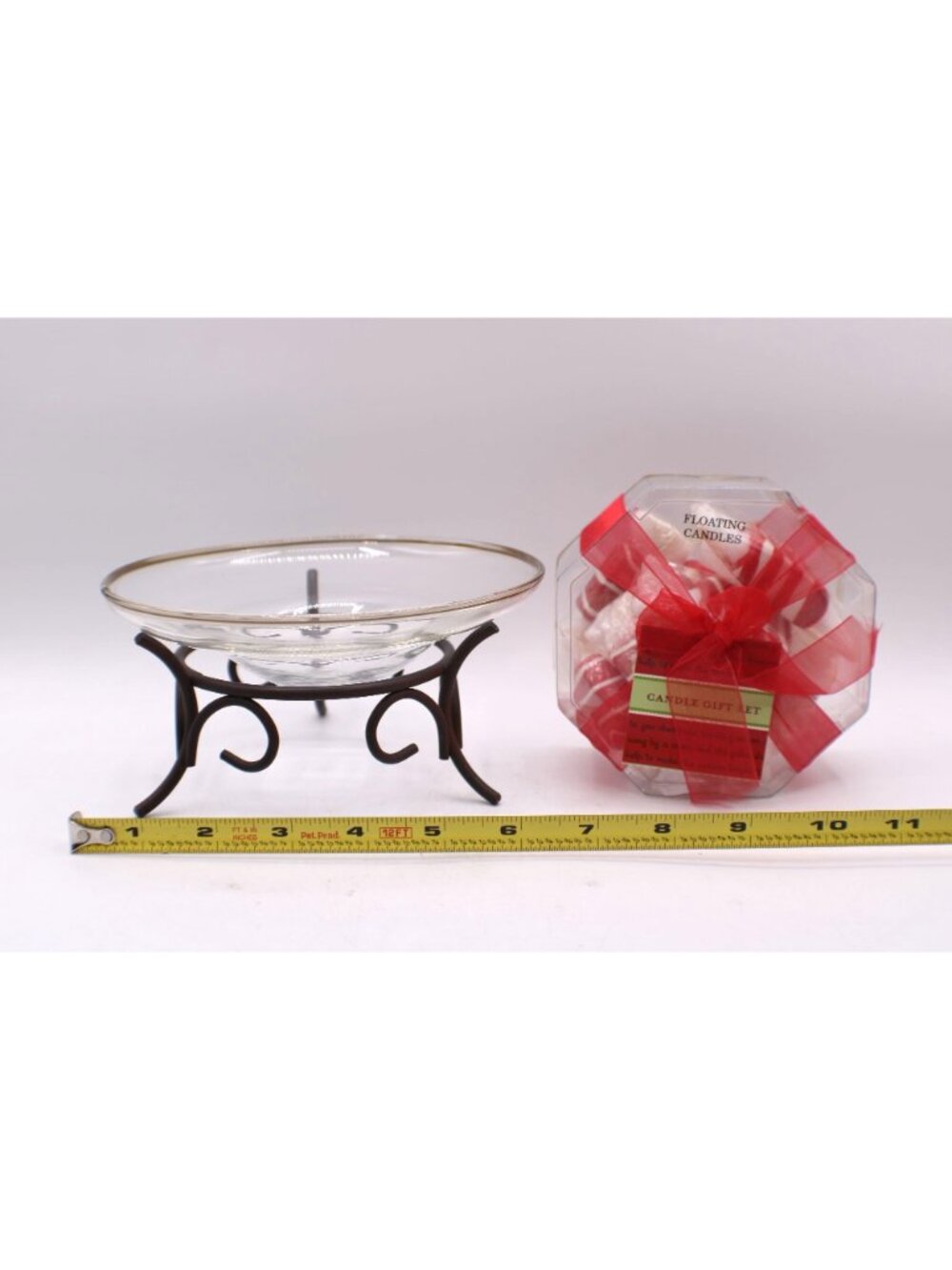 Floating Candle Gift Set Candy Cane Design With Glass Bowl Metal Stand NWOB Vtg - Picture 7 of 10